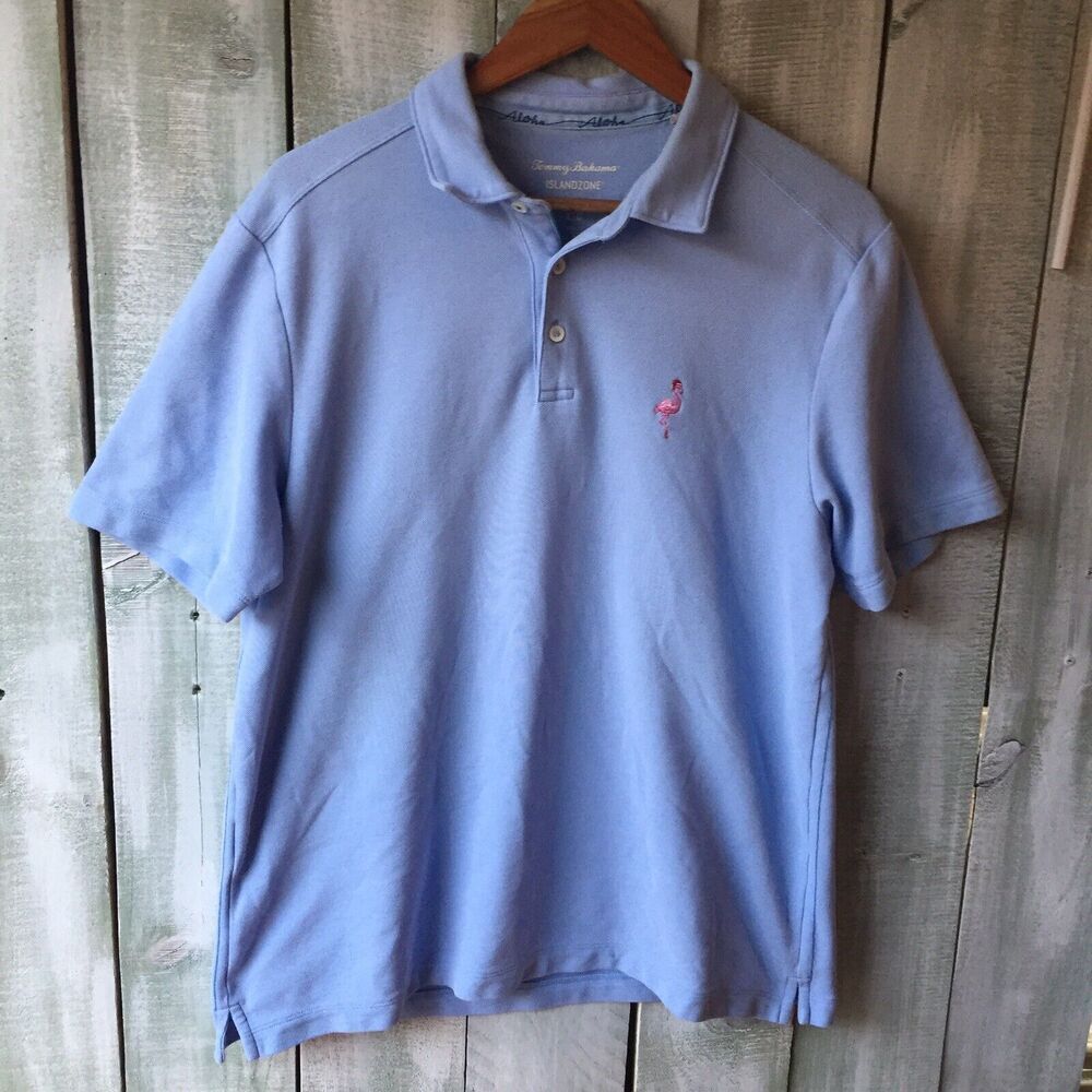 Tommy Bahama Mens Large Island Zone Blue Polo Shirt Christmas Flamingo